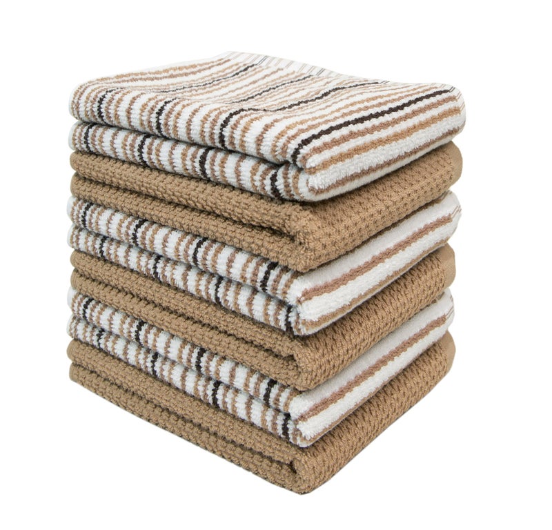 Bumble Towels Kitchen Towels 16â€x 26â€ - 6 Pack | Large Cotton Dish Towels | Popcorn Stripe Design | 430 GSM Highly Absorbent with Hanging Loop | Tan - Image 3